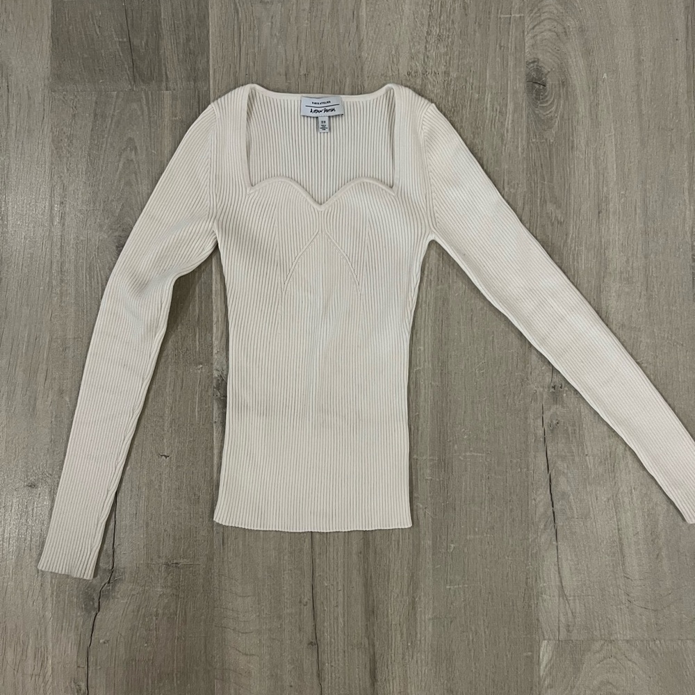 & Other Stories Cream Ribbed Top